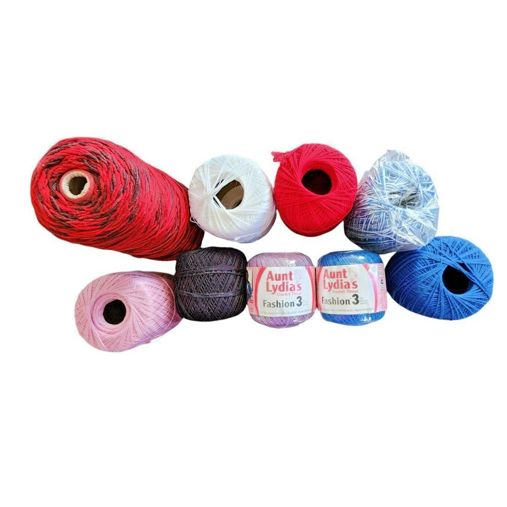 Aunt Lydia's Fashion 3 Crochet Thread Lot Mixed Colors Mercerized Cotton 9pc